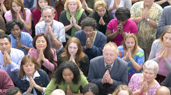 Elevated View of a Crowd of People Praying